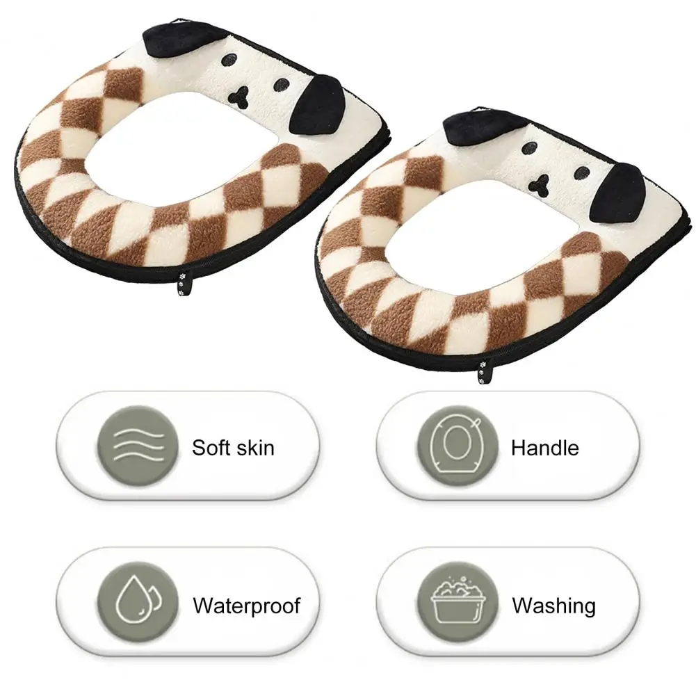 

Cartoon Dog Toilet Mat Plush Cartoon Dog Toilet Seat Cover Thicken Bathroom Pad Set with Zipper Closure Soft Cozy Cushion Handle