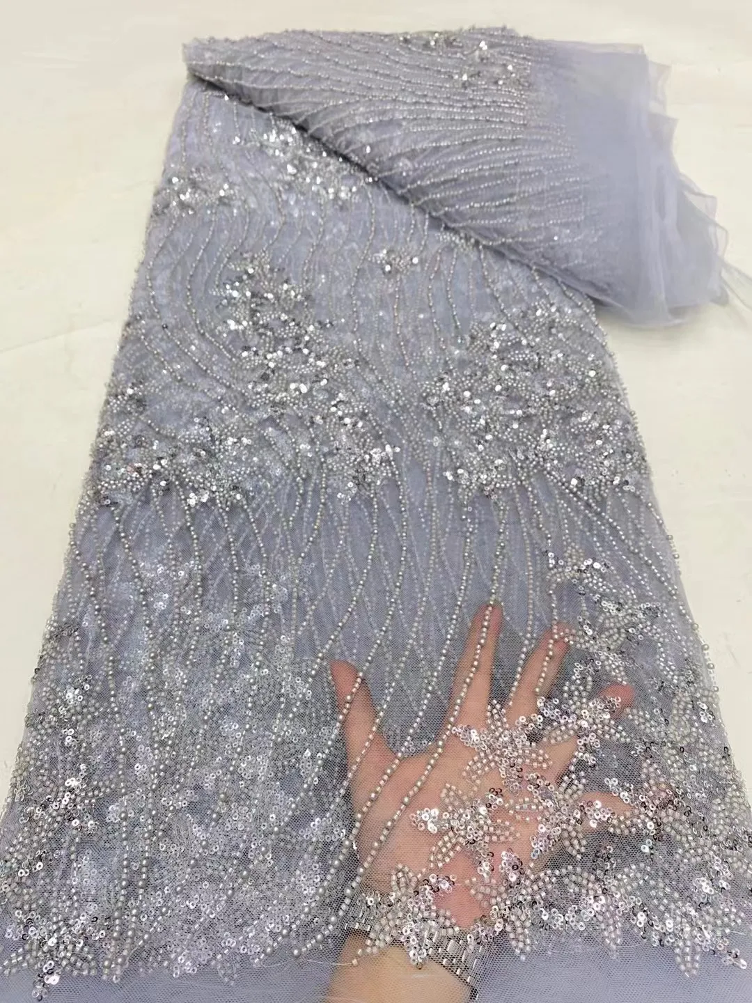 

French Groom Lace Fabric 2024 High Quality Lace African Tulle Sequins Lace Fabric Nigerian Beaded Lace For Women Wedding Dresses