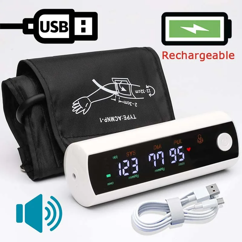 Blood Pressure Monitor Rechargeable LI-ION Battery Digitization Voice LCD Large Screen Sphygmomanometer Arm Blood Pressure Monitor Tonometer