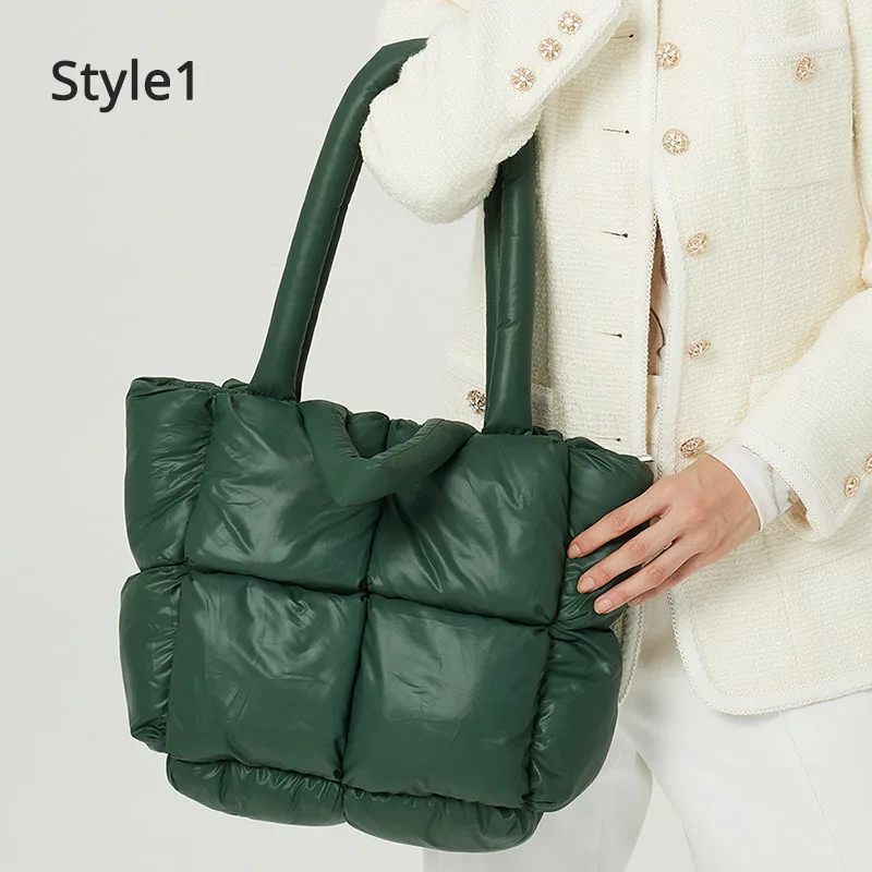 Space Down Cotton Luxury Designer Handbag Large Tote Winter New Soft Padded Shoulder Bags for Women Autumn Trend Crossbody Bag