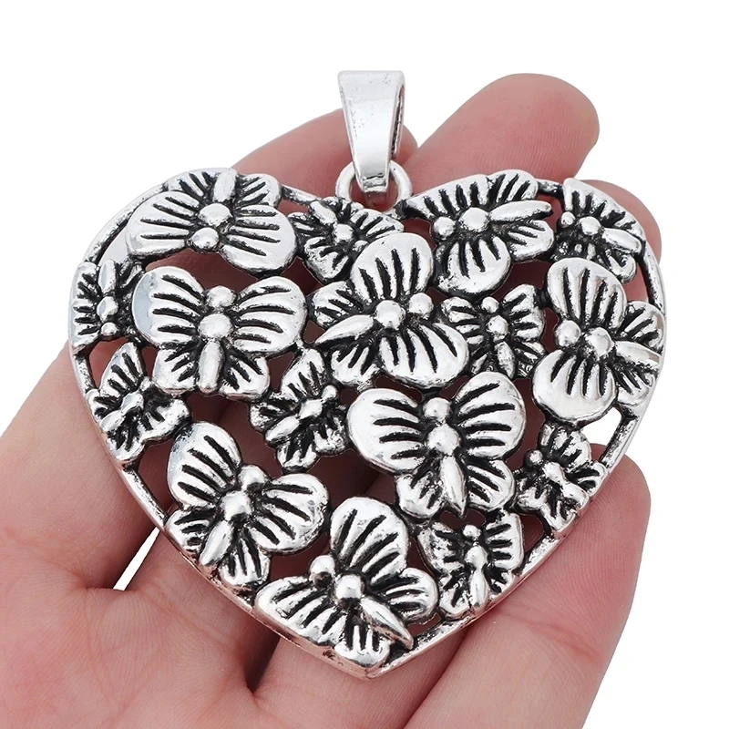 3PCS große böhmische gehämmerte gebrochene Herz Charms filigrane Anhänger Mode-Accessoires für DIY Halskette Schmuckherstellung – Detail 21