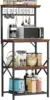 Kitchen Bakers Rack with Hutch, Coffee Bar Station 4 Tiers, Microwave Oven Stand with 6 S Hooks and Pegboard, Kitchen Microwave 1