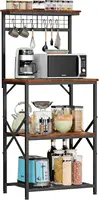Kitchen Bakers Rack with Hutch, Coffee Bar Station 4 Tiers, Microwave Oven Stand with 6 S Hooks and Pegboard, Kitchen Microwave 1