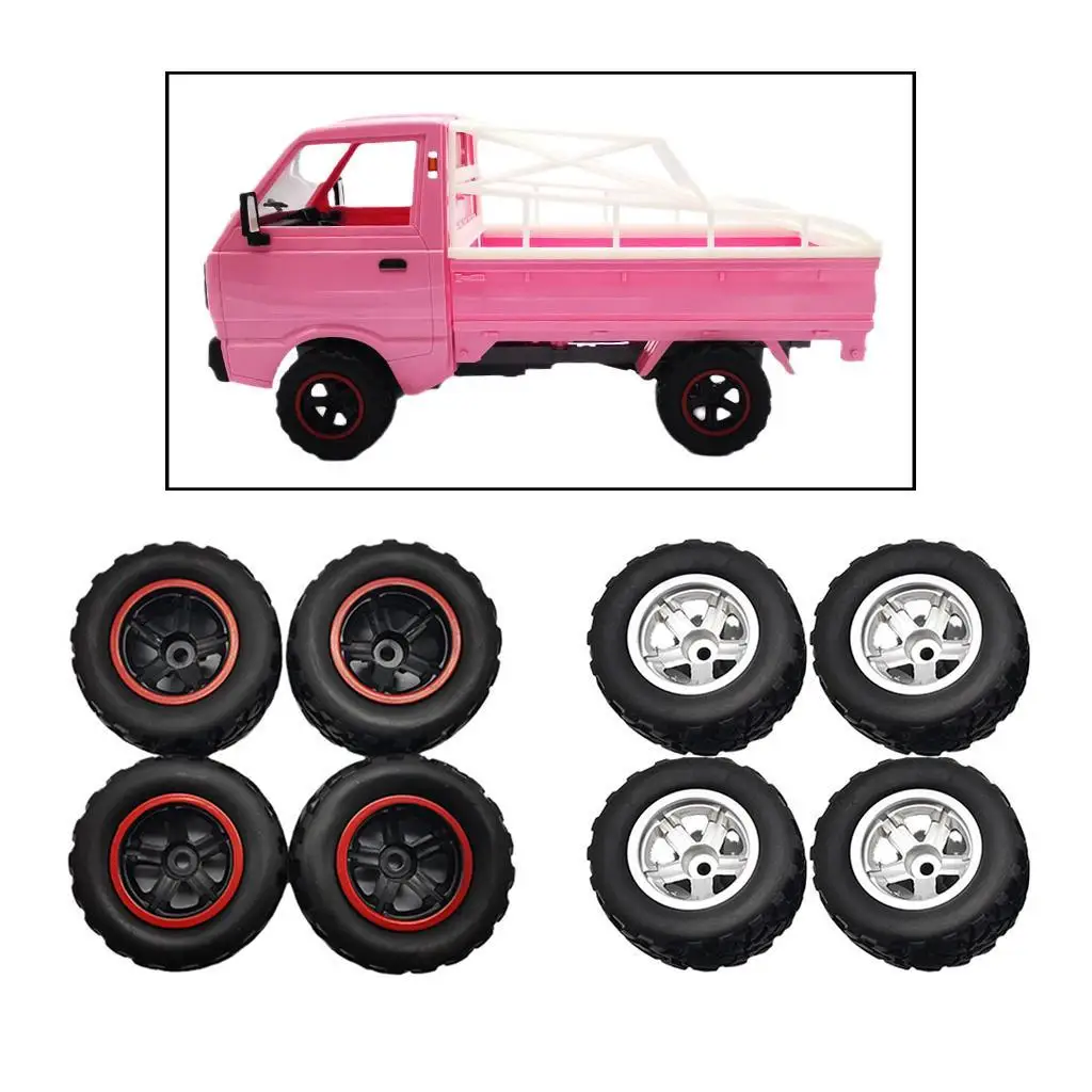 4Pieces RC Car Hub Wheel Rim &Tires for WPL D12 RC Replacements Accessories