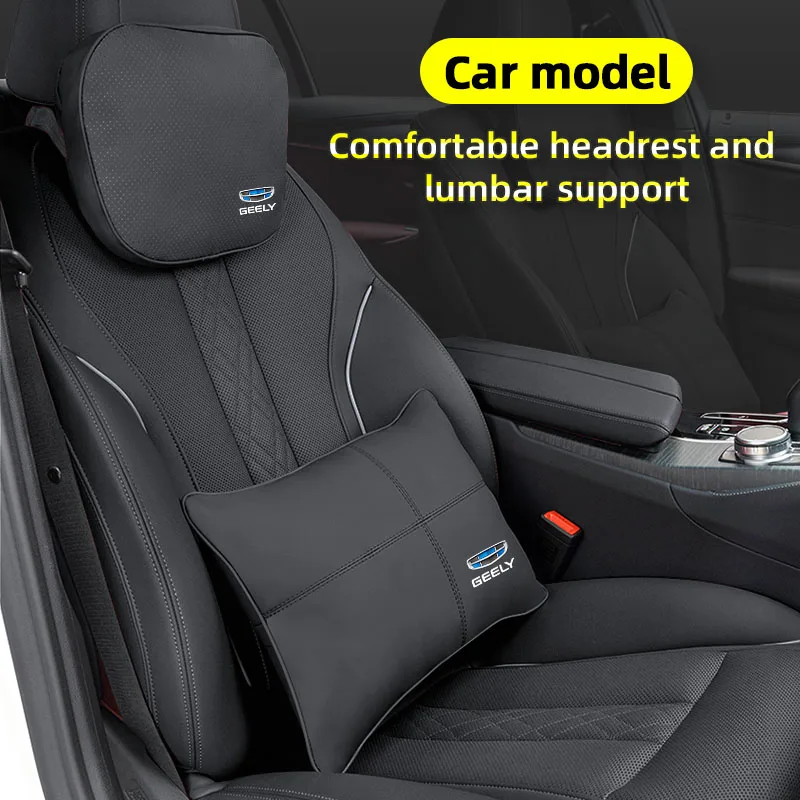 Leather Car Seat Headrest Neck Pillow Lumbar Support For Geely Atlas