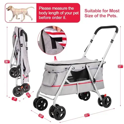 

Dog Stroller with Folding 4 Wheel pet cart Stroller for up to 33 lbs for Small&Medium Dogs Cats Walk Travel Shopping