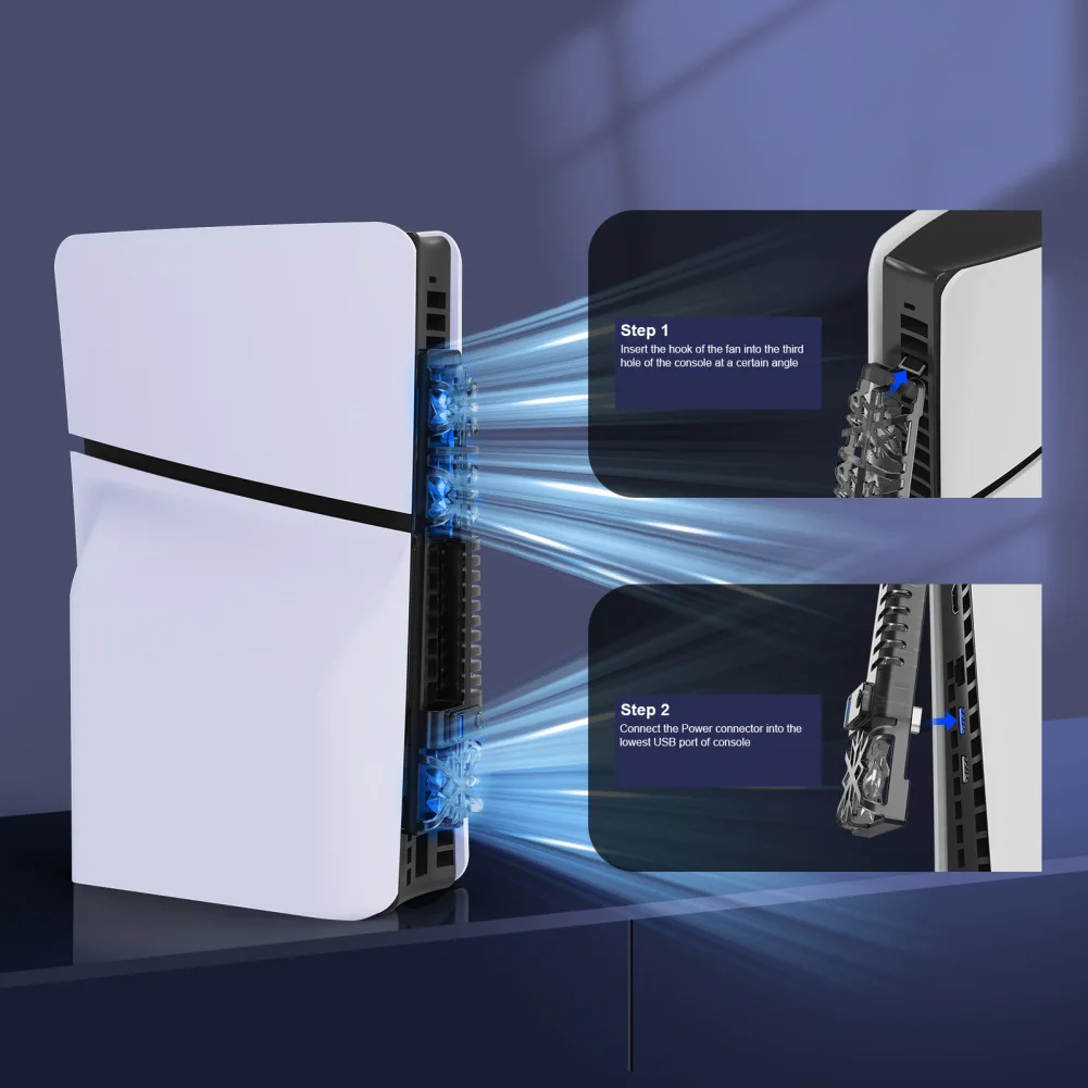 LED RGB 조명 장착 고효율 쿨러 시스템, USB 포트, PS5 슬림 디스크 및 디지털 에디션 냉각 선풍기, 3 기어