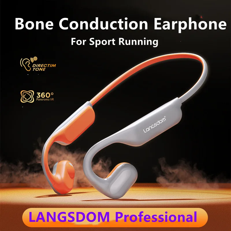 

LANGSDOM Bone Conduction Bluetooth Headphones Noise Reduction For Sports Wireless Earphones with Mic Ear Hooks Headsets Earbuds