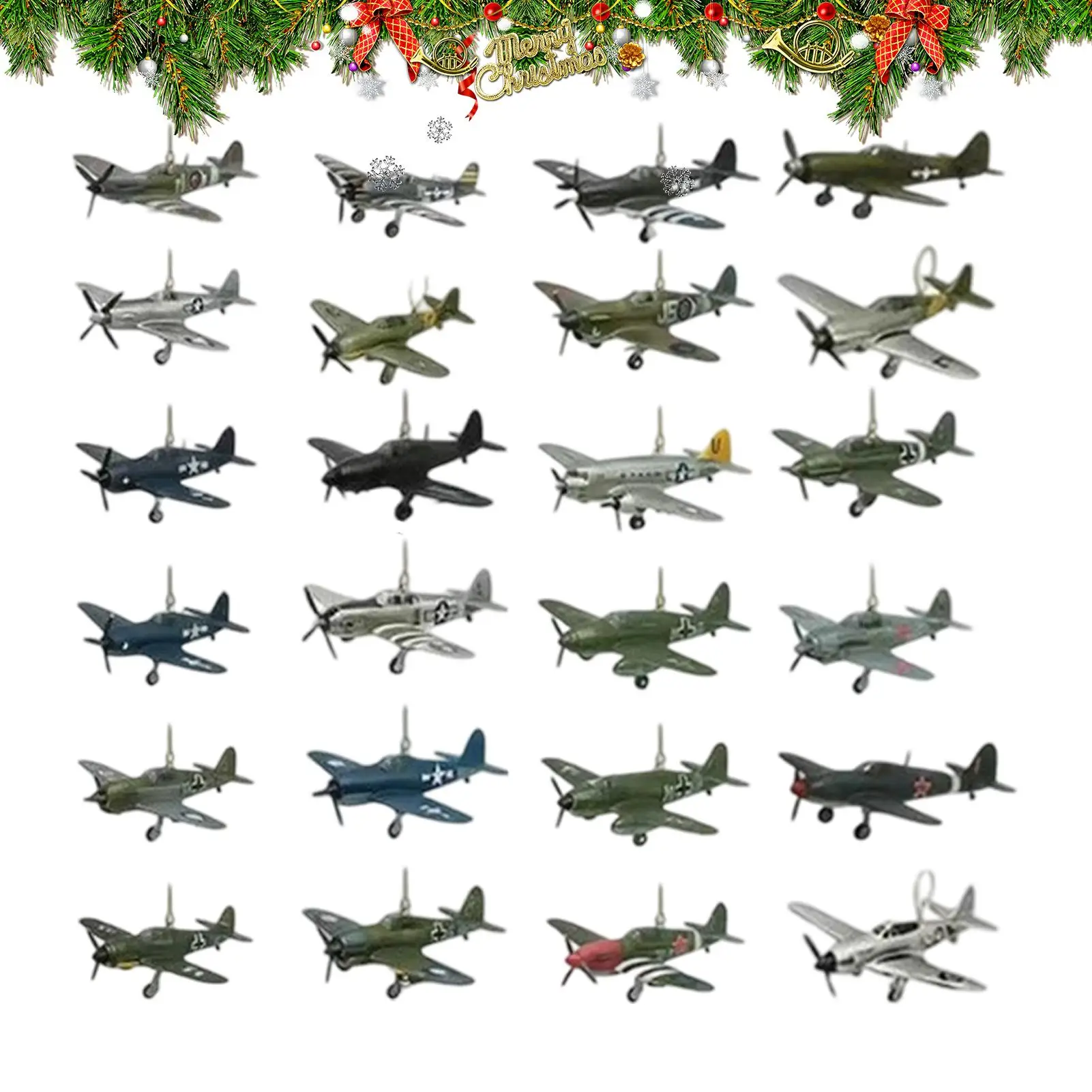 Aircraft Calendar Advent 24 Days Christmas Countdown Calendar With 24 2D Warbirds Christmas Pendant Acrylic Decorative Charm