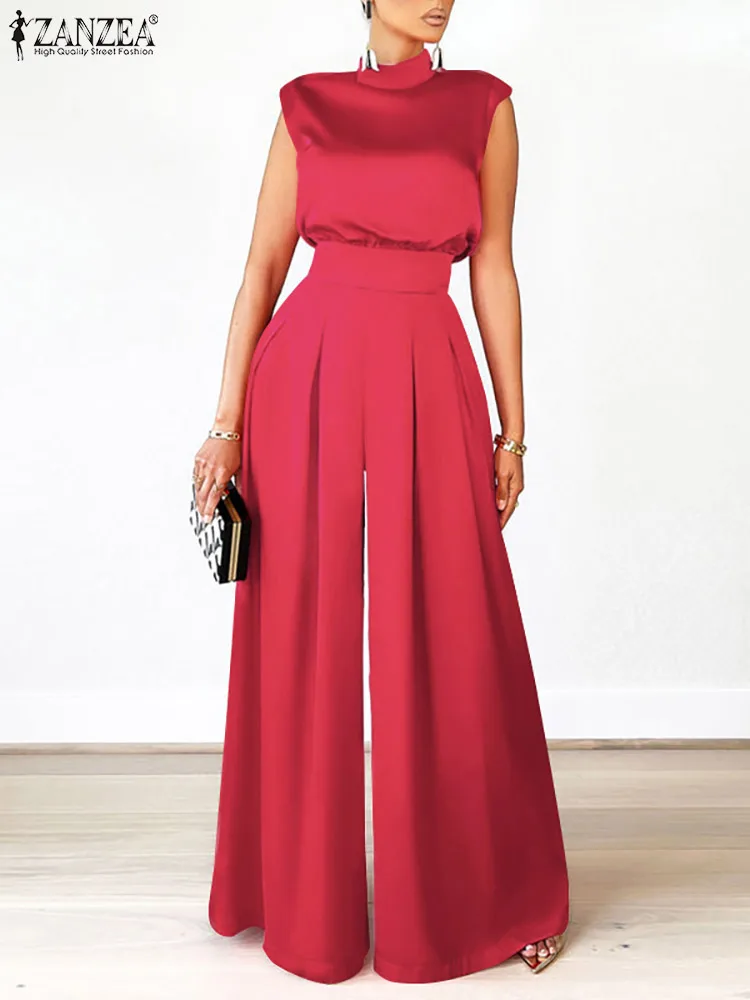 ZANZEA 2023 Party Satin Jumpsuit Women Summer Fashion Sleeveless High