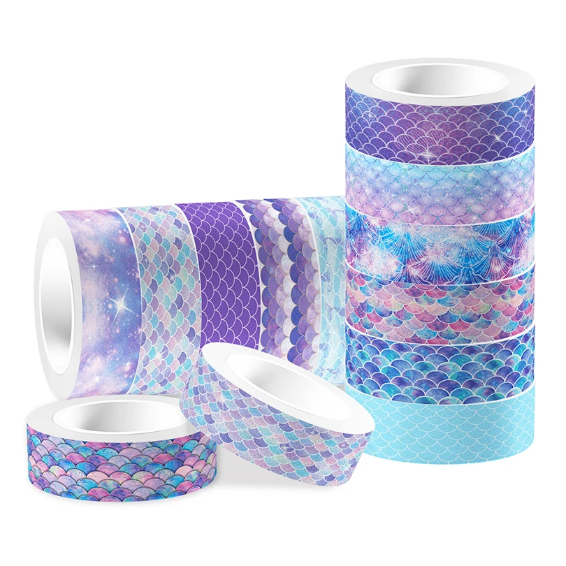 12Pcs Fish Scales Washi Tape Diary Decoration Scrapbooking Decorative Tape Stationery Colorful School Supplies Masking Tape 5