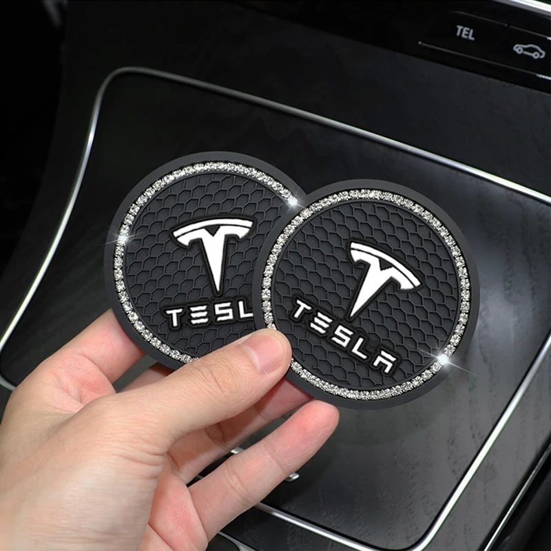 for Tesla Model 3 Model Y Model S Model X Roadster 2PCS Car Carbon Fiber  Black Non-slip Mat Water Coaster - AliExpress