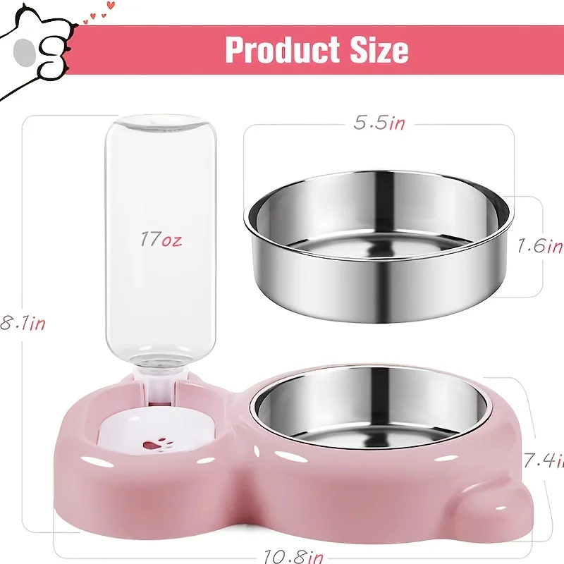 Double Bowl Cat Feeding Set with Automatic Water Dispenser
