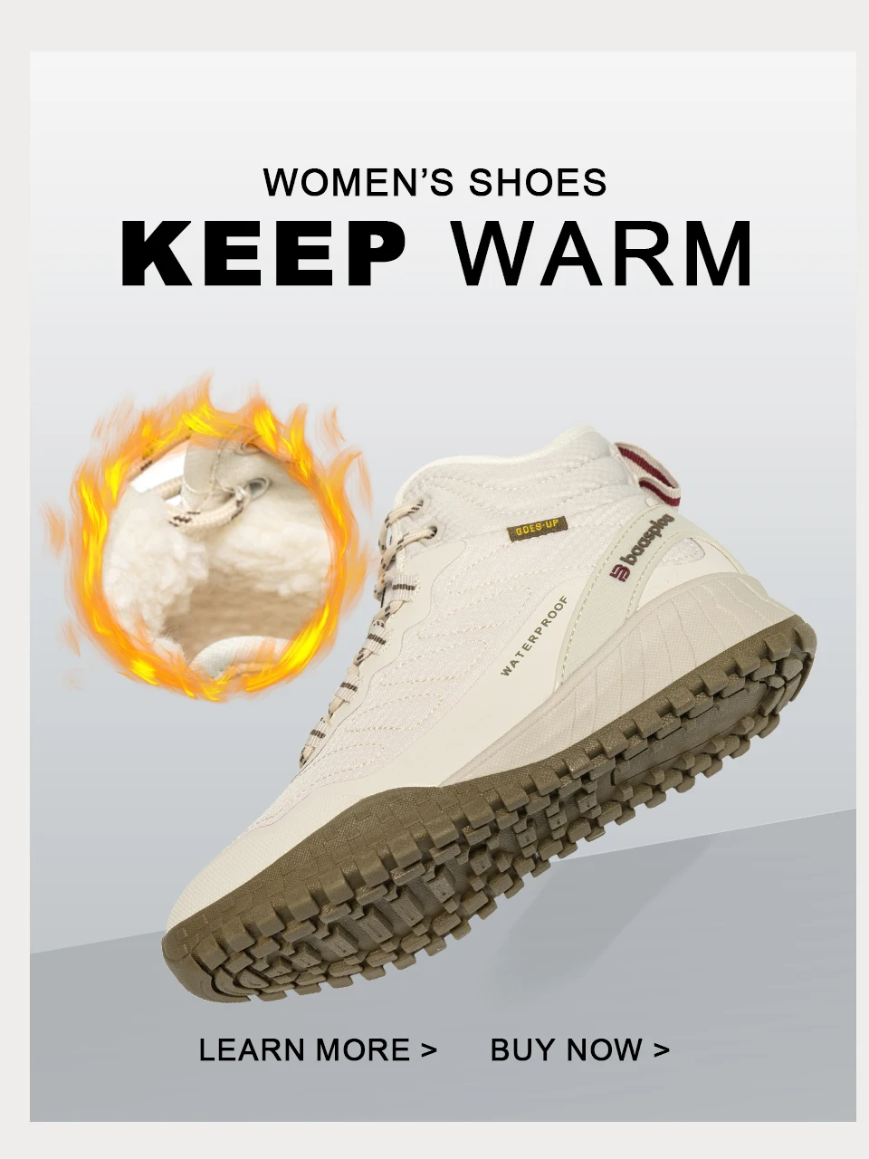 Baasploa Damen-Schneestiefel, Wintersport-Sneaker, wasserdicht, rutschfest, bequem, warm, Plüsch, weibliche Baumwollschuhe – Detail 3