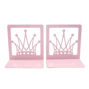 Hot Sell Pink Crown Metal Bookends Bookend Cutting Metal Hollow Bookend Bookshelf Iron For Children