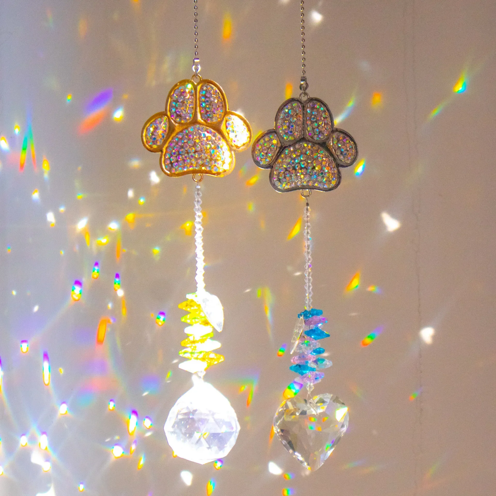 Paw Print Sun Catcher Crystals Prisms Hanging Garden Decor Pet Memorial Gifts Dog Remembrance Gift Loss Sympathy Rainbow Maker