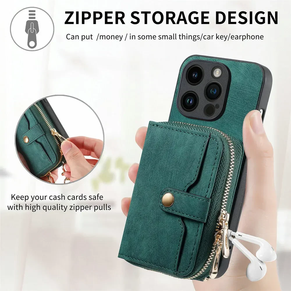 Luxurious Leather Wallet Crossbody Case with Zipper for Honor and Huawei Smartphones