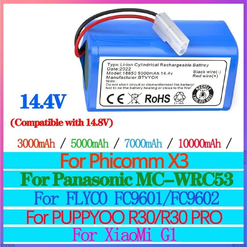 

14.4V 10Ah Battery for Essential G1 RU (SKV4136GL) (MJSTG1)/Mijia G1 MJSTG1/TEFAL X-PLORER SERIE 20 RG6825WH RG6871WH RG6875WH