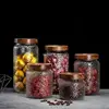 400-1000ML Acacia wood cover glass jar transparent hammered glass sealed jar spice storage bottle coffee bean tea storage jars 3