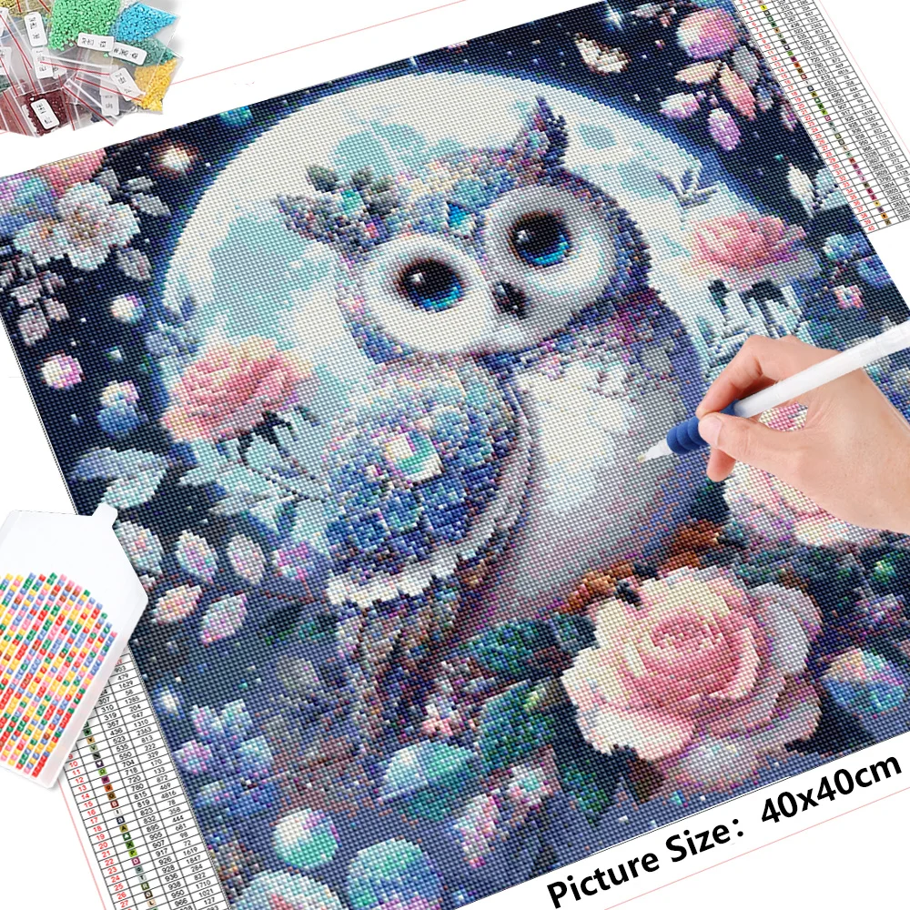 Diamond painting HUACAN diamond mosaic animal owl full square round drill embroidery flower decorative paintings