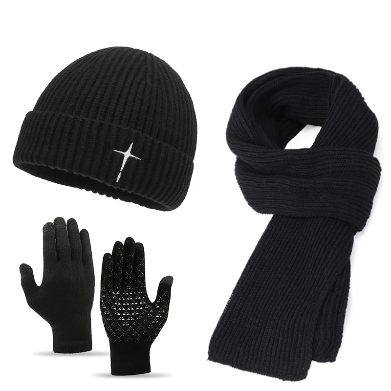 Beanie Hat Set Men's Big Head Circumference Cold Hat Winter Thickened Warm Knit