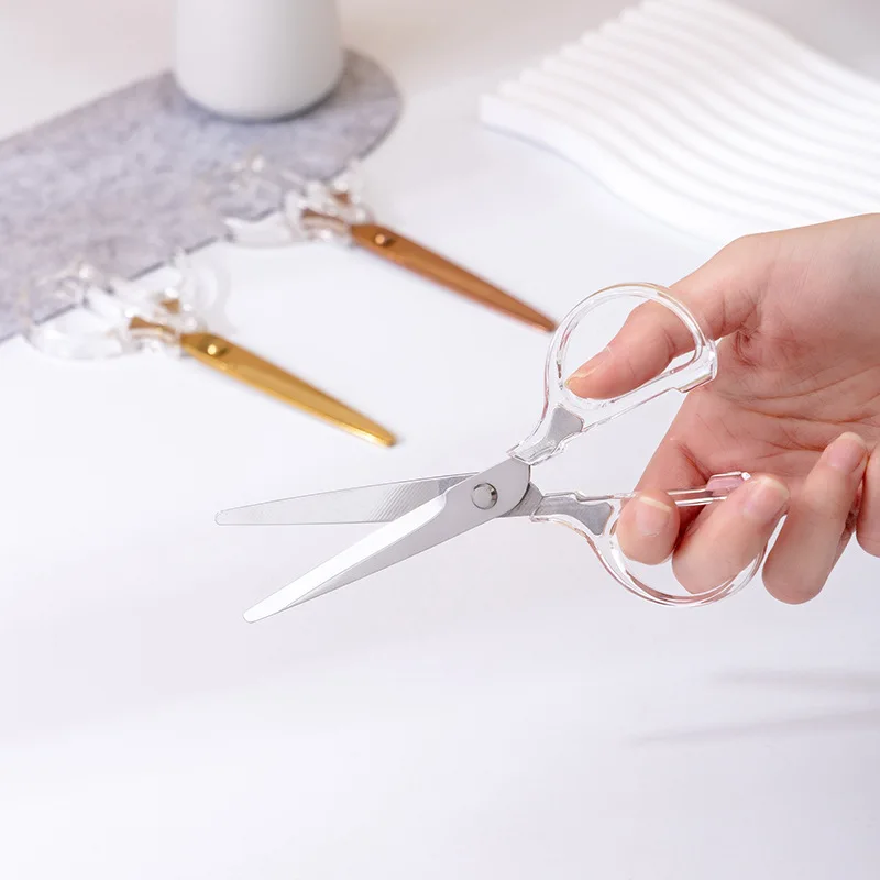 Paper Cutter Stationery Scissors Soft Handle Scissors Portable Scissors Cutter Black Blade Scissors Acrylic Scissors Transparent Handle Gold Silver Colored Sharp Stainless Steel Kitchen Office Stationery Paper Cut Pruning Sewing