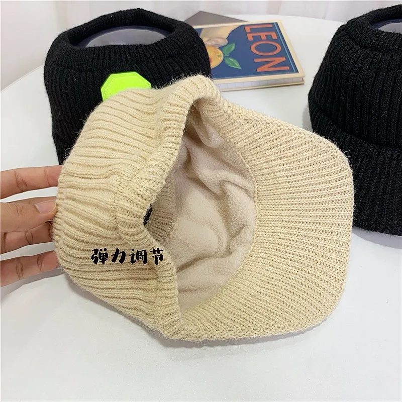 Winter crochet knitted hat Unisex men solid c letter sports hat Women casual thick warm Visor cap Topless hats gorros 4