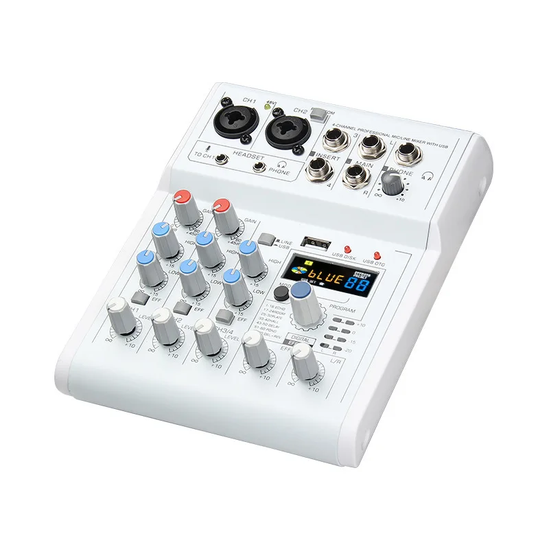 

E4 Small 4-way Bluetooth USB Mixer with Balanced Reverb Digital Effect Compatible with Various Live Streaming Software