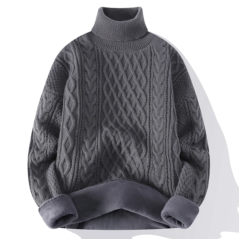 Men's 2023 Autumn and Winter Pullover High Neck Patchwork Loose Solid Color Fashion Casual Sweater Knitted Long Sleeved Tops