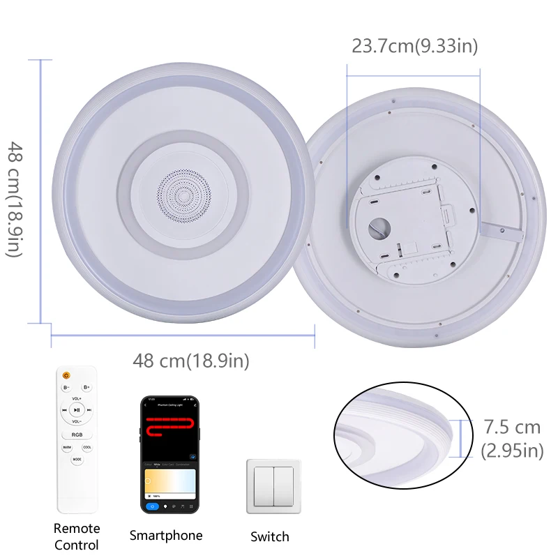 TUYA RGB Ceiling Light with Speaker APP Remote Control Stepless Dimming Large Size Backlight Design Smart Lamp for Living Room