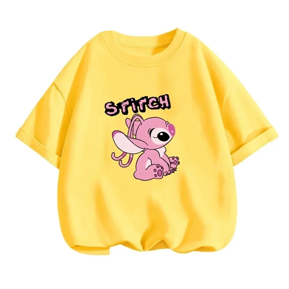 thumbnail image 1 of Camisón infantil de Stitch con diseño de anime kawaii, camisetas casuales de verano a la moda con múltiples dibujos animados, camisetas con cuello redondo y manga corta estampadas, 1 of 5
