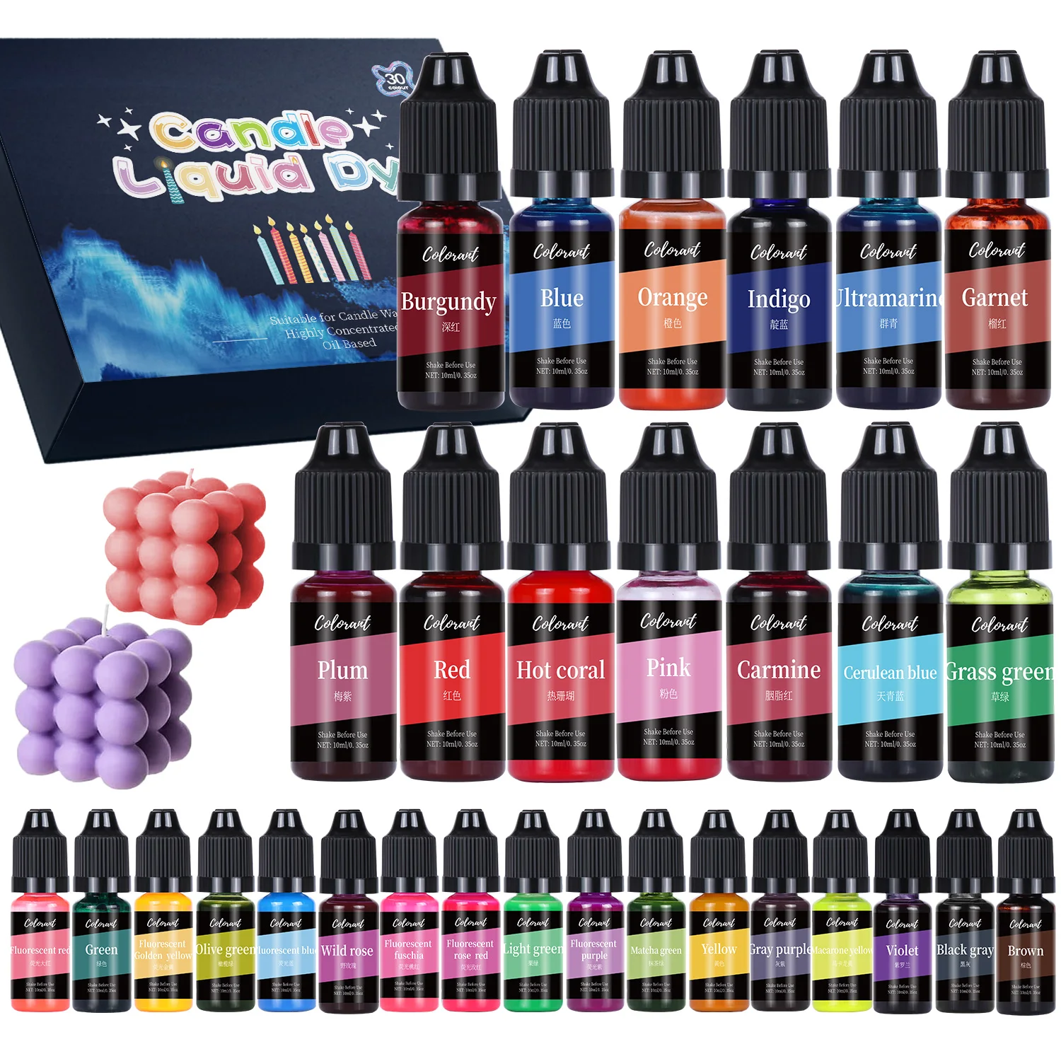 

16/18/20/24/30 Colors Candle Dyes Pigment Kit DIY Candle Soap Dye Liquid Colorant Making Kit Handmade Candle Mold Resin Crafts