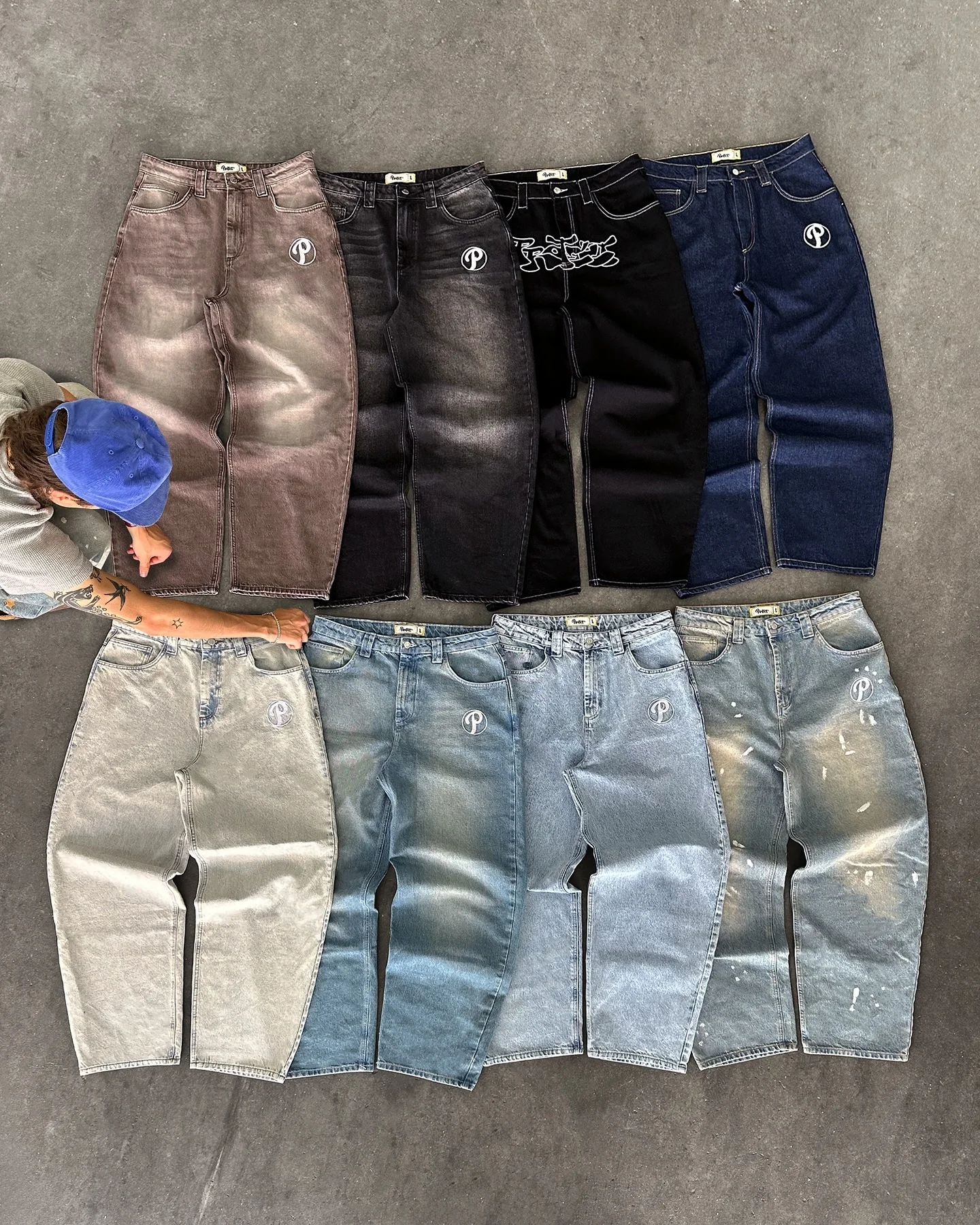 Vintage PROTECT Jeans Y2K Mens Pants Harajuku Hip Hop Letter Embroidery Blue Baggy Jeans High Waist Wide Leg Trouser Streetwear 4