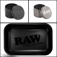RAW Matte Black Murder'd Cigarette Rolling Tray and Grinders 1/2pcs 1