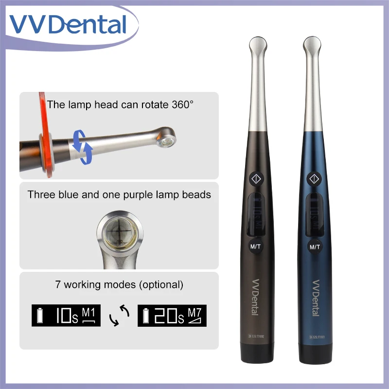 VVDental 3000 mW/cm² Dental-LED-Härtungslicht Zahnärztliche Härtungslampe 1 Sekunde Hochleistungs-Härtung Mit 7 Modi Dental-Photopolymerisator