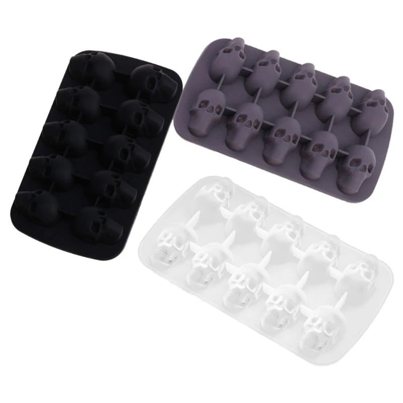 

10 Cavity Ice Cube Maker 3D Skull Silicone Chocolate Mold DIY Wine Cocktail Bar Party Kitchen Tray