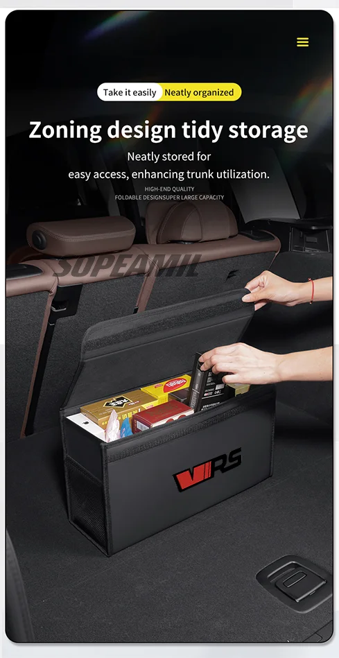Auto-Aufbewahrungsbox, großes Fassungsvermögen, faltbar, zum Verstauen und Aufräumen, Skoda VRS Octavia Citigo Fabia Kamiq Karoq Kodiaq Rapid Scala Superb – Detail 6