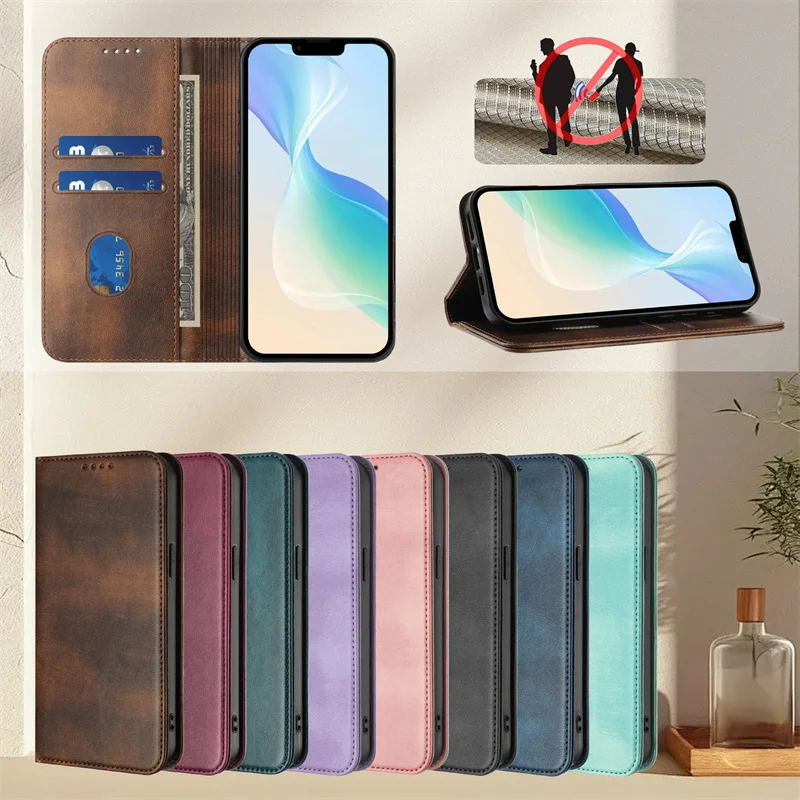 Solid Leather Magnetic Wallet Phone Case