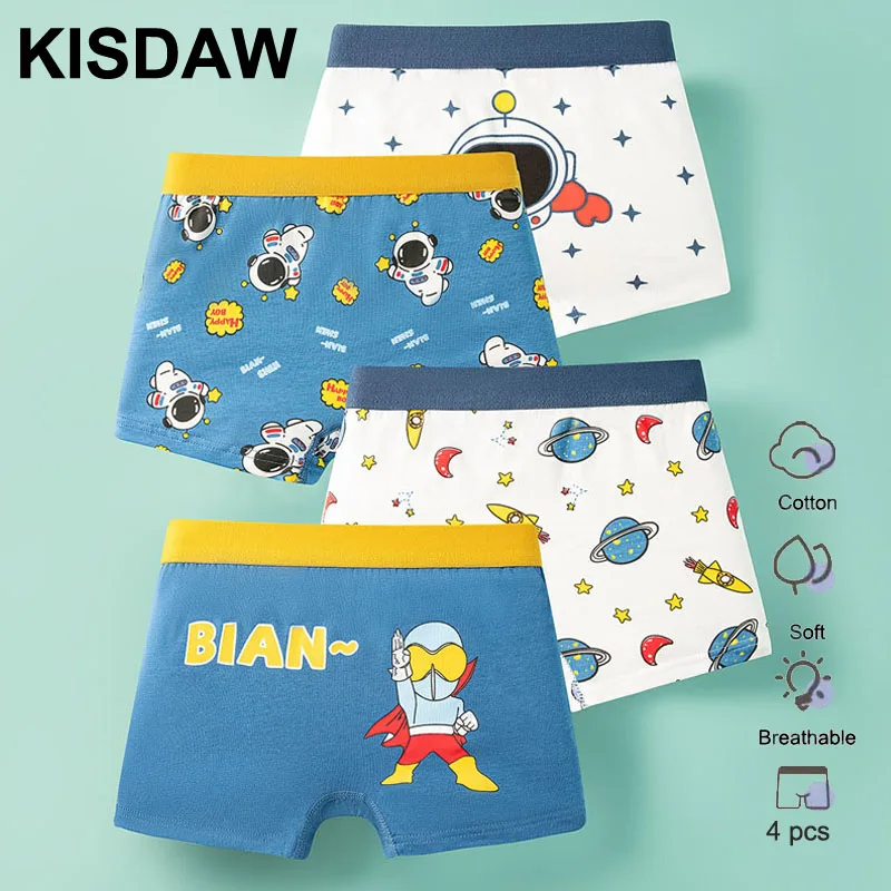 

4 Pieces Kids Underwear Boxers For Boys Cotton Astronaut Cartoon Pattern Children Underpants Boy Boxer Pants Breathable Knickers