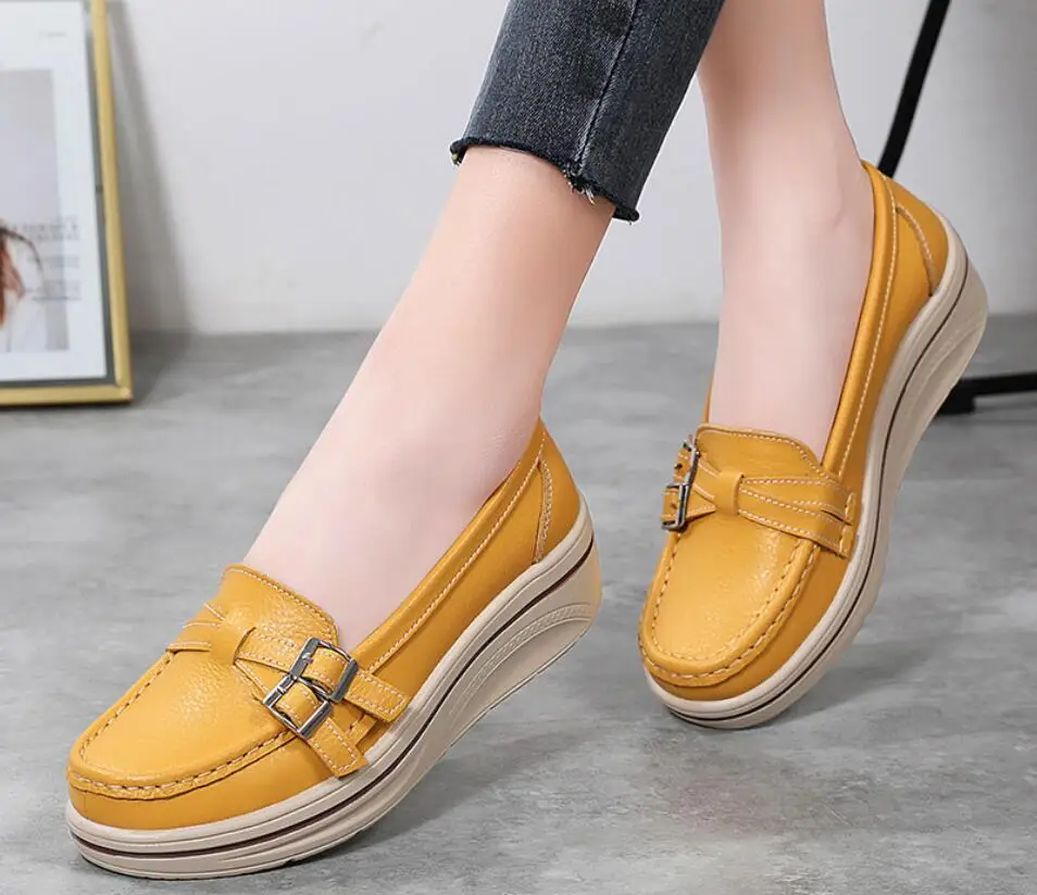 Women Flats Platform Shoes Women Elegant Genuine Leather Shoes Woman Autumn Slip On Casual Flat Shoes Women Leather shoes