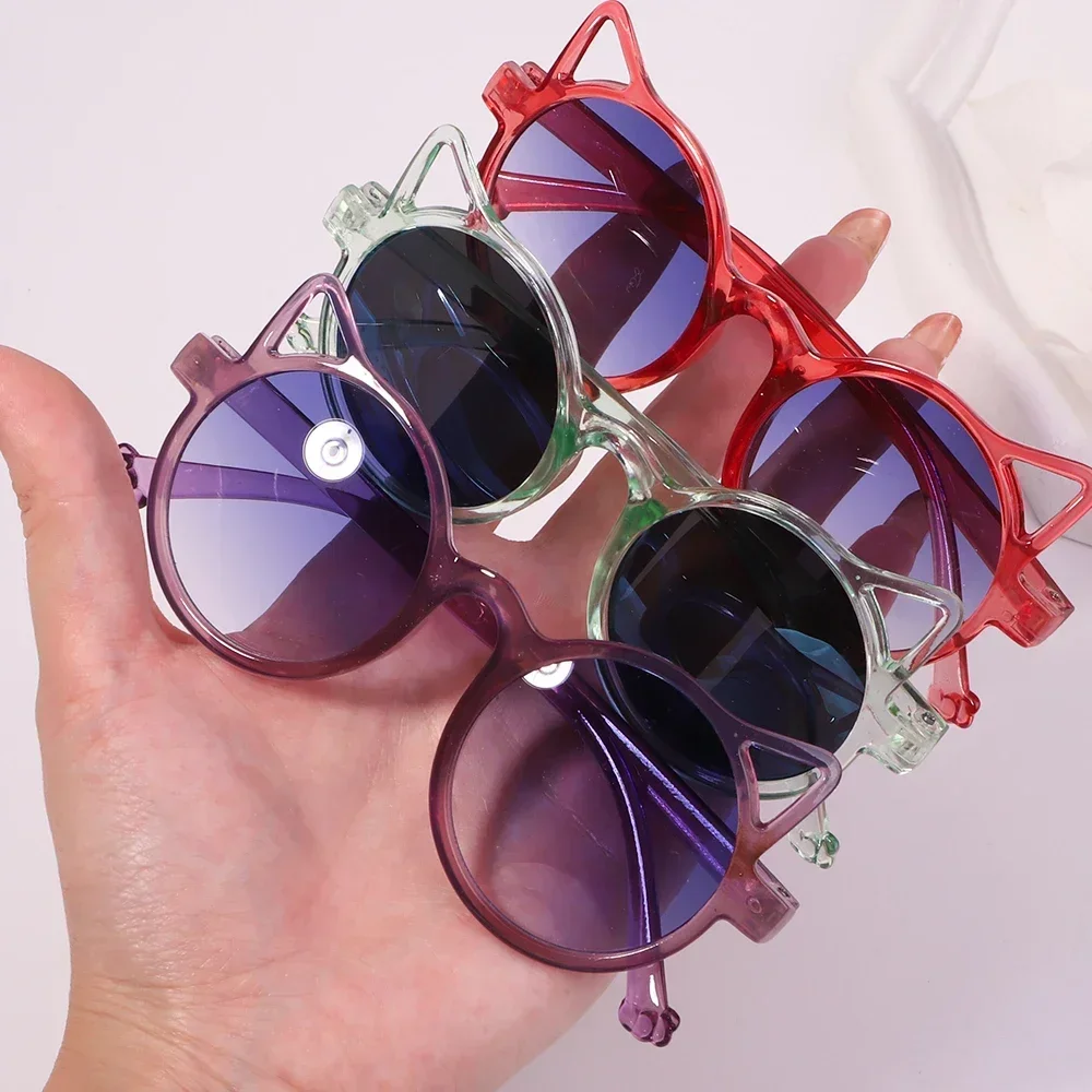 2개/세트 어린이 여름 라운드 선글라스 리본 헤어밴드 선물 세트, 여자아이들을 위한 사랑스러운 안경 보호 헤어 액세서리