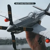 Military USA P-51 Mustang Fighter Jets Model Building Blocks Technical Aircraft Airplane MOC Weapons Bricks Toys for Adult Gifts 2