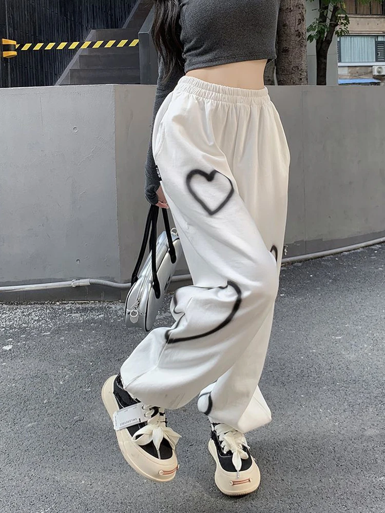 

Jmprs Pure Cotton Love Sweatpants Streetwear Hip Hop Women Oversize Pants Loose High Waist Bloomers Fashion Student Trousers