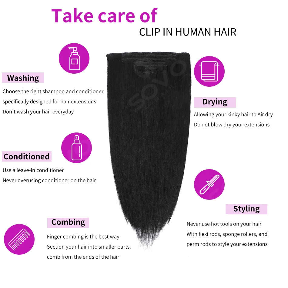15A Grade Clip in Human Hair Extensions 100% Remy Hair Natural Black Thick Long Hairpieces for Women Natural Real Looking 6