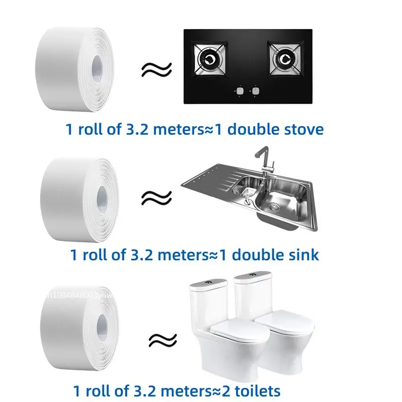 1 Roll PVC Sealing Tape For Bathroom Kitchen Caulk Strip Tape Self Adhesive Waterproof Wall Stickers Mold Proof Sealing Tapes - Image 2