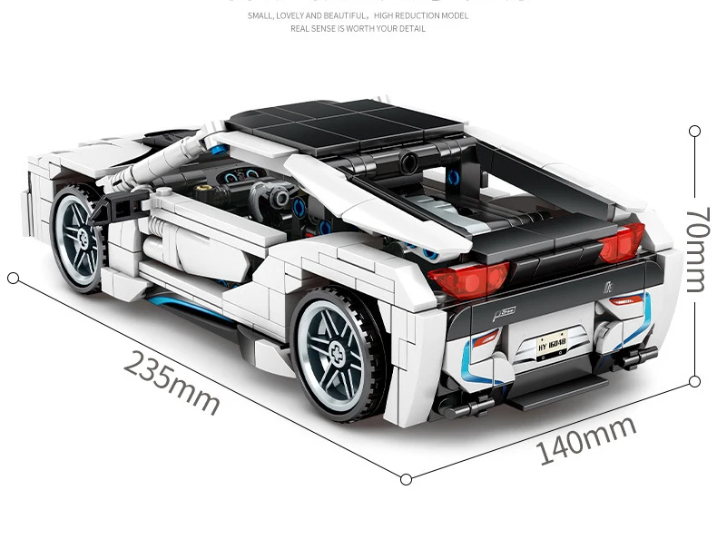 Technisches 1:18 Modellbausatz Deutschland New Power Vehicle Sportwagen EV I8 Bausteine mit Rückziehfunktion Spielzeugsammlung als Geschenk – Detail 7
