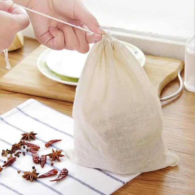 5pcs Cotton Cloth Bag Reusable Locking Spice Strainer Mesh Filter Chinese Medicine Herbal Ball Cooking Tools Soup Tea Bag