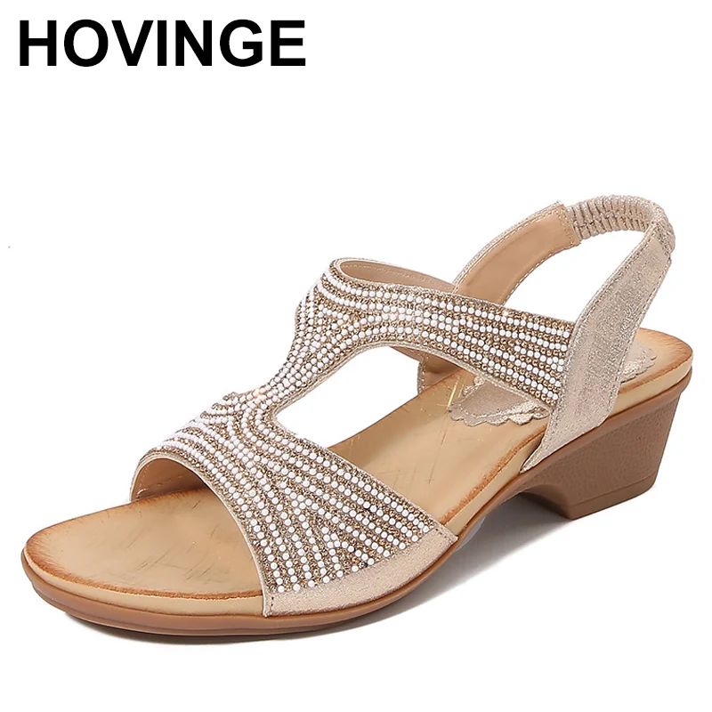 

Женские босоножки в богемном стиле, сандалии на платформе, со стразами, танкетка, модная летняя обувь