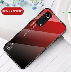 Gradient Tempered Glass Back Cover with Soft Silicone TPU Bumper - Slim Protective Case for Vivo Y72 5G V2041 (Red)