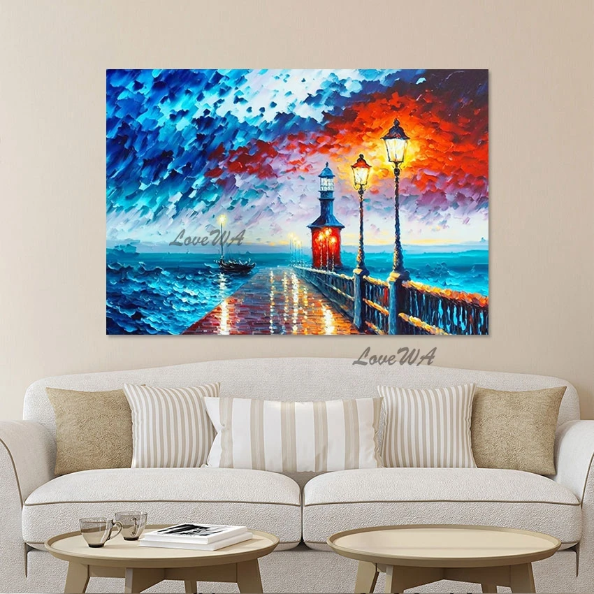 

Seaside Lighthouse Abstract Landscape Oil Painting China Import Item Decoration For Home Quality Artwork Modern Art Picture
